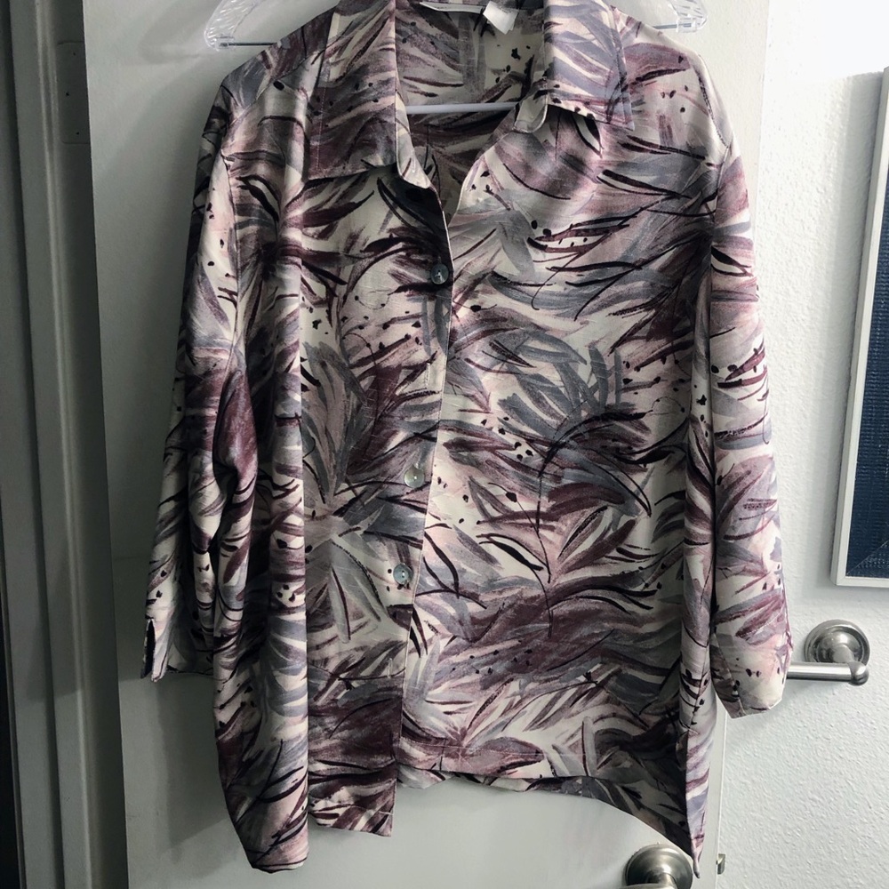 Stylish Leaf Print Button-Down Shirt - image 2